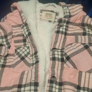 Pink flannel sherpa lined long jacket/ parka